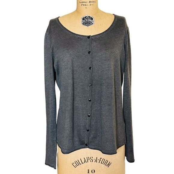 Grey Carducci scoop neck fine knit cardigan - Picture 1 of 11